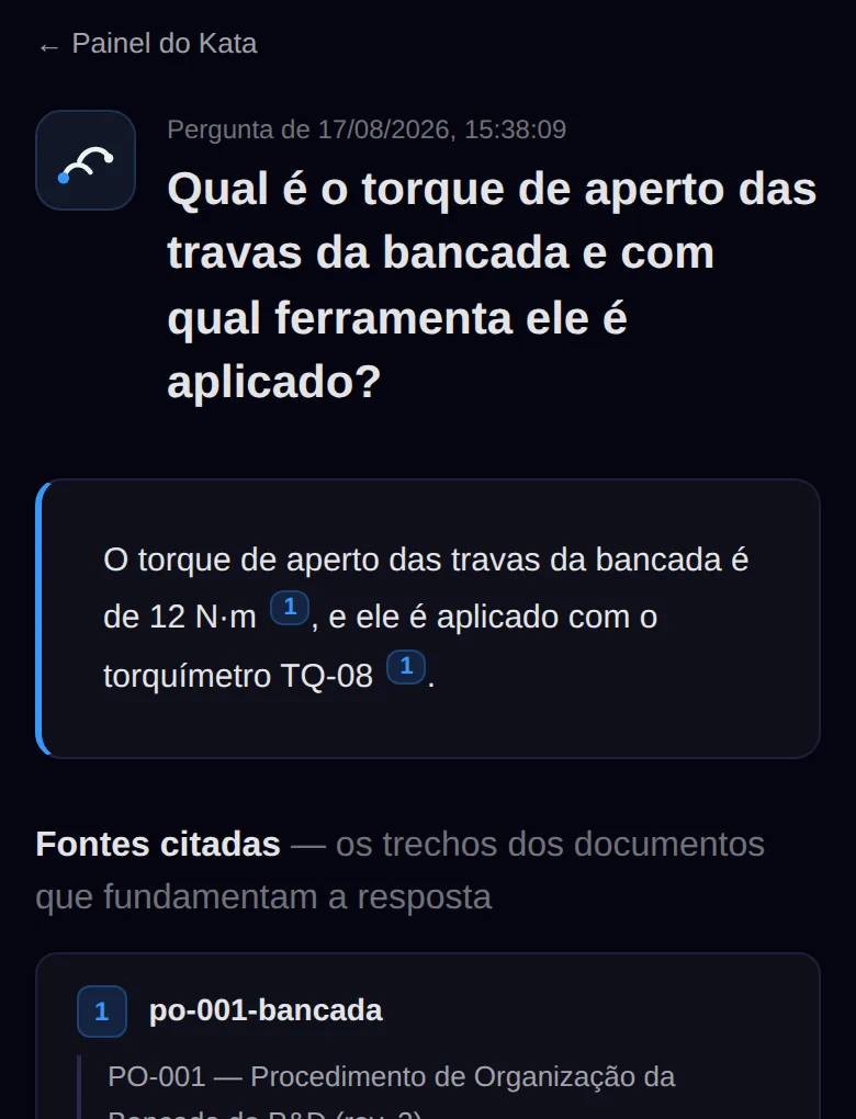 Resposta real do Kata com fonte citada, em 1 segundo